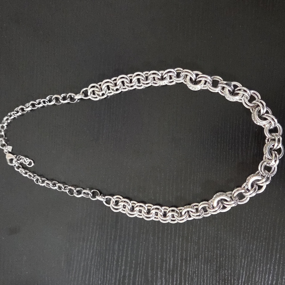 Banana Republic Silver Tone Chunky Chain Necklace Rhinestone Statement